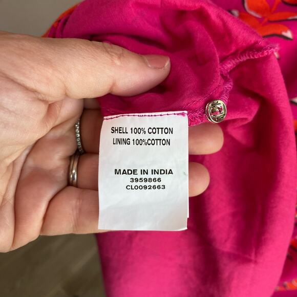 WAYWARD FANCIES Hot Pink Tropical Linear Graphic Print Cotton Voile Dress Sz 10 - Picture 9 of 13